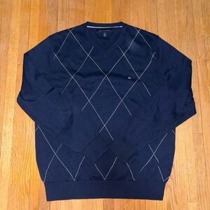 Tommy Hilfiger Navy V-Neck Argyle Pullover Sweater